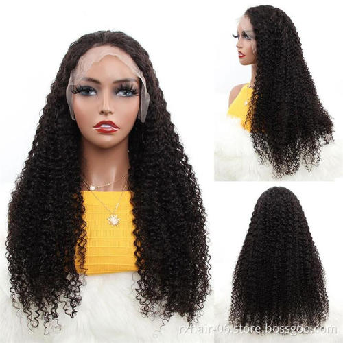 ISEE 100% Raw Virgin Indian Water Wave Human Hair Wig Kinky Curly Transparent Lace Frontal Wig Pre Plucked For Black Women